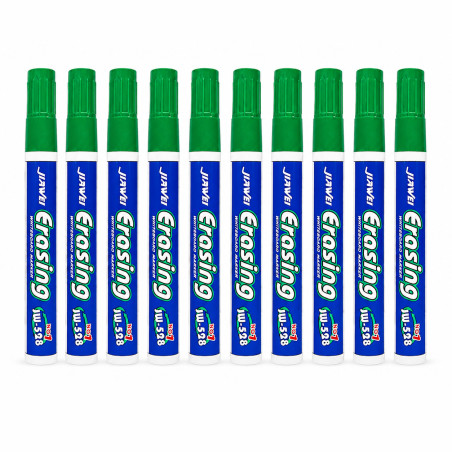Set 10 markere Whiteboard verde, varf rotund 2.8 mm, scriere precisa si curata, Dry Erase