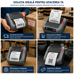 Mini imprimanta termica portabila, 75 mm, wireless, Bluetooth, USB, 203 DPI, pentru business si curierat