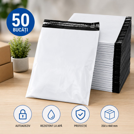 Plicuri curierat autoadezive C3, 350x460 mm, set 50 bucati, folie LDPE impermeabila