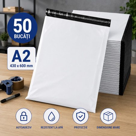 Set 50 plicuri curierat A2 430x600 mm, autoadezive, impermeabile, rezistente la rupere