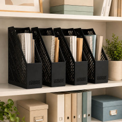 Suport vertical pentru documente A4, set 4 organizatoare pentru dosare, negru, 80 x 250 x 300 mm