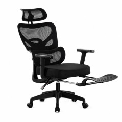 Scaun ergonomic de birou cu suport picioare retractabil, tetiera si suport lombar reglabile, mesh, negru