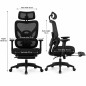 Scaun ergonomic de birou cu suport picioare retractabil, tetiera si suport lombar reglabile, mesh, negru