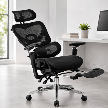 Scaun ergonomic de birou, sezut reglabil pe adancime, cotiere 5D, spatar si tetiera reglabile, suport picioare, mesh