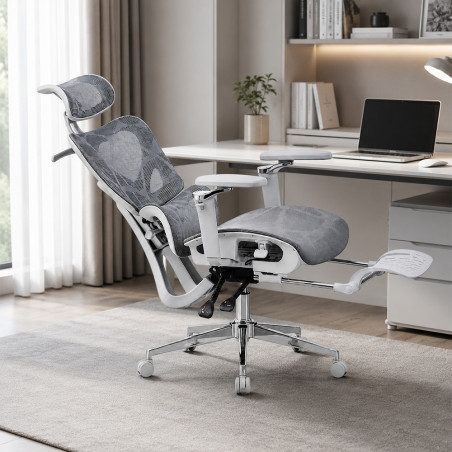 Scaun ergonomic de birou, sezut reglabil pe adancime, cotiere 5D, spatar si tetiera reglabile, suport picioare, mesh