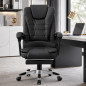 Scaun de birou directorial cu 2 zone de masaj, suport picioare retractabil, spatar inclinabil, piele ecologica, negru Scaun de birou directorial cu 2 zone de masaj, suport picioare retractabil, spatar inclinabil, piele ecologica, negru