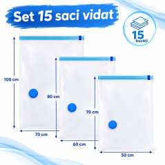 Saci pentru vidat, reutilizabili, 3 dimensiuni, transparenti, set 15 bucati