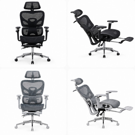 Scaun ergonomic de birou, sezut reglabil pe adancime, cotiere 5D, spatar si tetiera reglabile, suport picioare, mesh