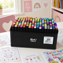 Markere multicolore cu varf dublu, geanta de depozitare cu bretea pe umar, set 168 bucati