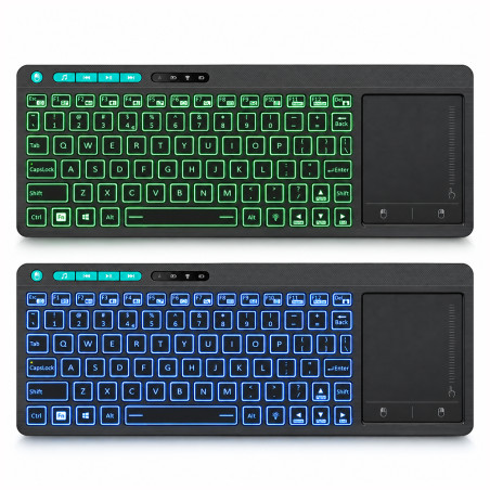 Tastatura multimedia wireless cu mouse pad, iluminata LED RGB, USB, Rii Kombo