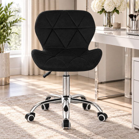 Scaun de birou in stil scandinav, inaltime 72-84 cm, roti mobile cauciucate, baza otel cromat, velur, negru