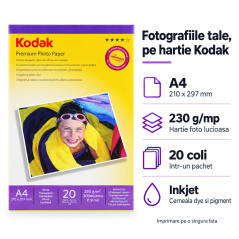 Hartie foto Kodak A4 lucioasa 230g, 20 coli