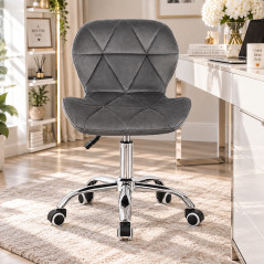 Scaun tapitat de birou, stil scandinav, baza cromata, inaltime reglabila, catifea, gri