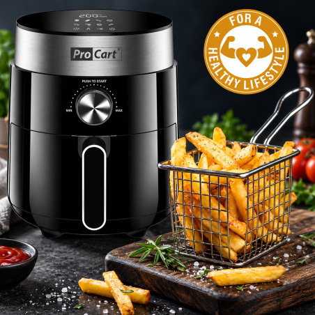 Friteuza cu aer cald AirFryer 1200 W, capacitate 2.5 L, display digital LED, ProCart