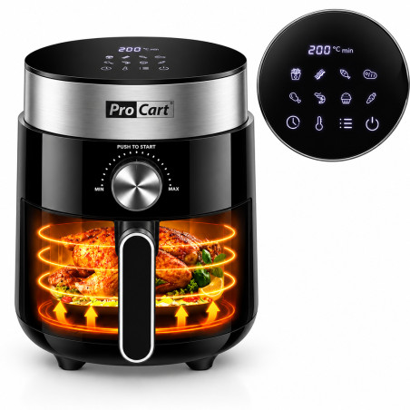Friteuza cu aer cald AirFryer 1200 W, capacitate 2.5 L, display digital LED, ProCart