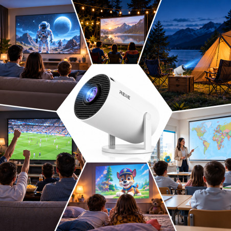 Videoproiector portabil Smart, Android 11, 160 lumeni ANSI, HD 720P, suport 4K, WiFi 6, Bluetooth 5.0, rotire 180°, Home Cinema
