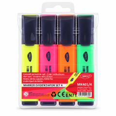 Marker evidentiator, varf 1-5 mm, set 4 culori, DACO