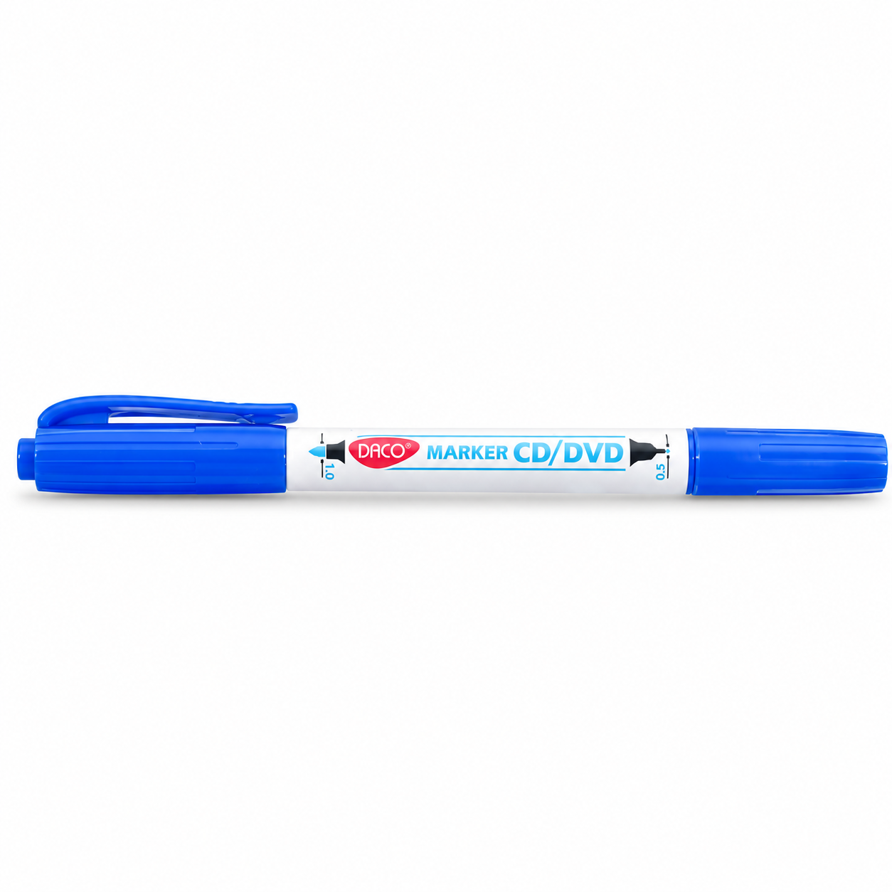 Marker pentru CD/DVD, doua capete, varf 0,5 / 1 mm, albastru, DACO