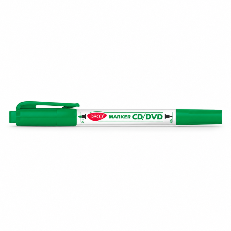 Marker pentru CD/DVD, doua capete, varf 0,5 / 1 mm, verde, DACO