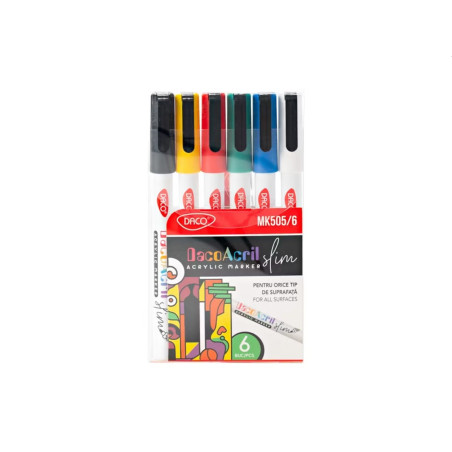 Marker acrilic, varf slim 1.2 mm, set 6 culori, DACO