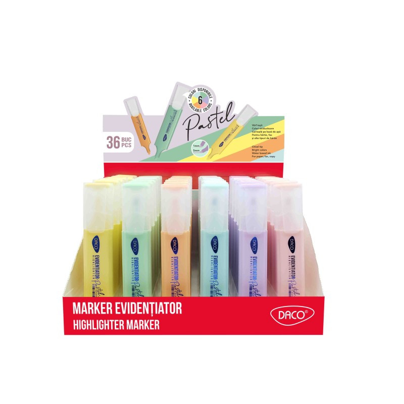 Display markere evidentiatoare, pastel, 36 bucati, DACO