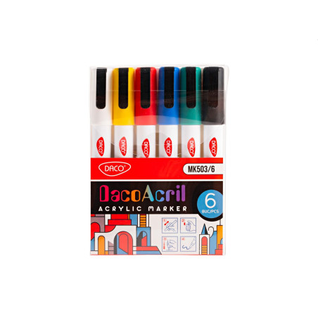 Markere acrilice pentru orice suprafata, set 6 culori, DACO