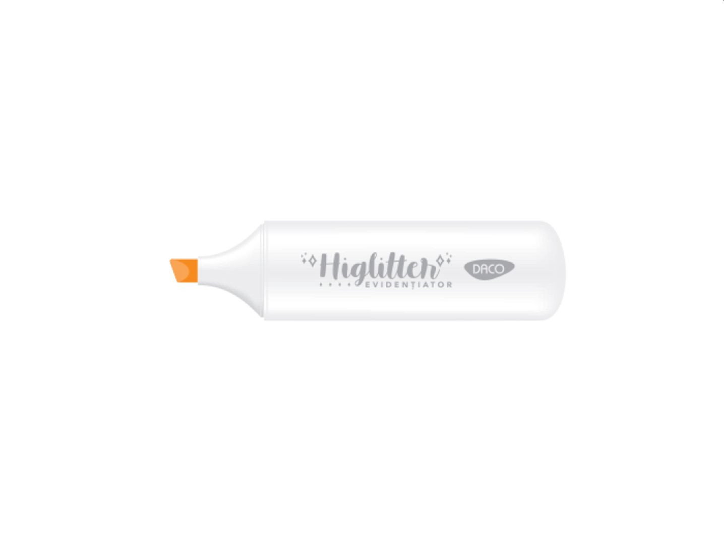 Marker evidentiator, glitter, varf tesit 1-5 mm portocaliu, DACO