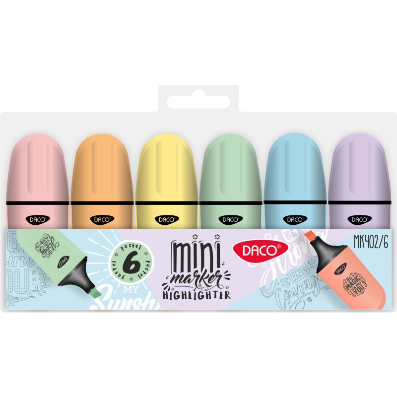 Marker evidentiator, mini, pastel, set 6 bucati, DACO
