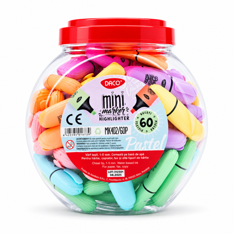 Marker evidentiator, mini, pastel, set 60 bucati, DACO