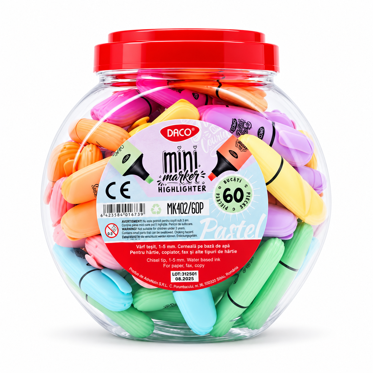 Marker evidentiator, mini, pastel, set 60 bucati, DACO