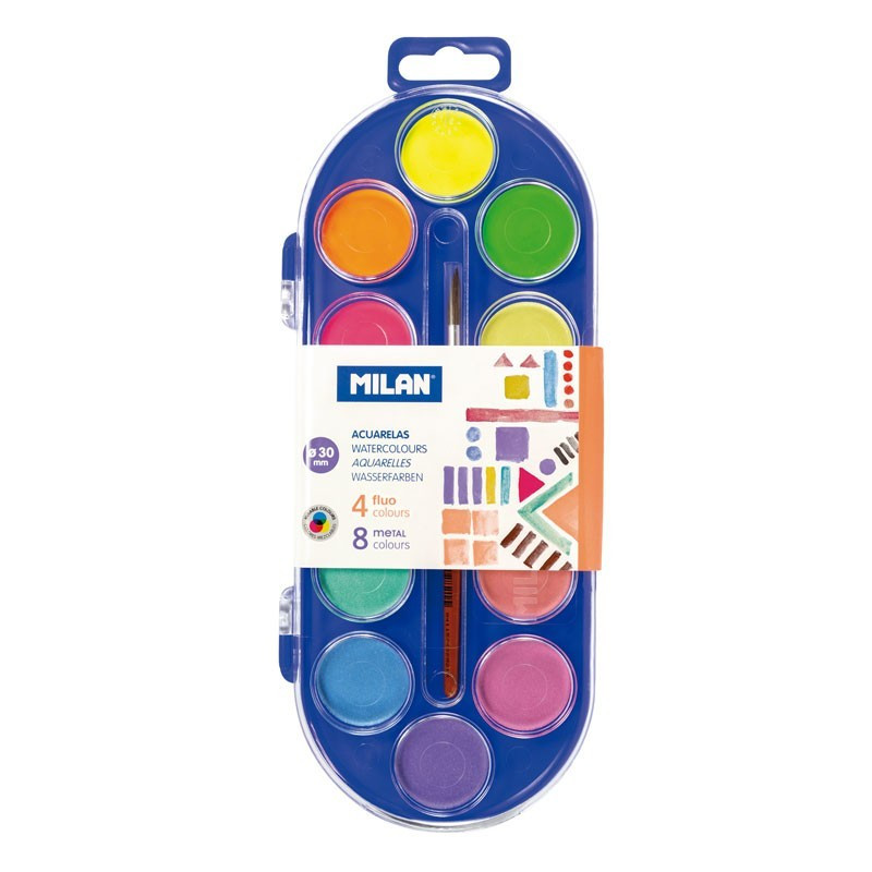 Acuarele pentru pictura, 7 metalizate + 5 fluorescente, set 12 culori, MILAN