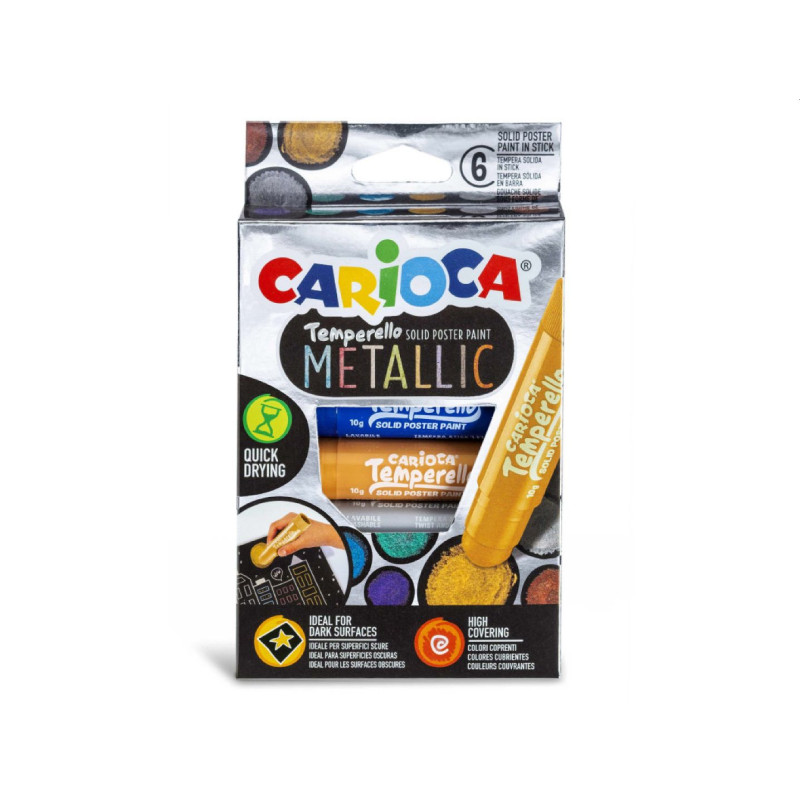 Culori tempera solide pentru pictura, metalice, set 6 culori x 10 g, CARIOCA