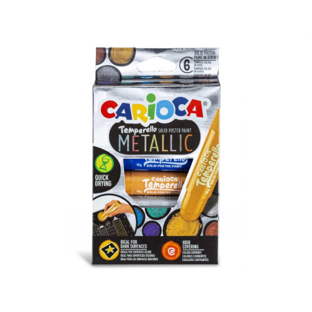 Culori tempera solide pentru pictura, metalice, set 6 culori x 10 g, CARIOCA
