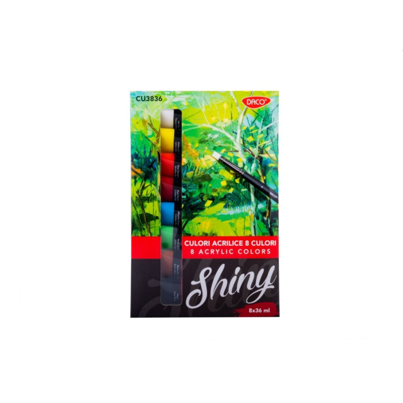 Culori acrilice pentru pictura, Shiny, set 8 culori x 36 ml, DACO