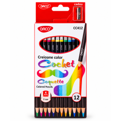 Creioane colorate Cochet in 12 culori, cu ascutitoare, DACO