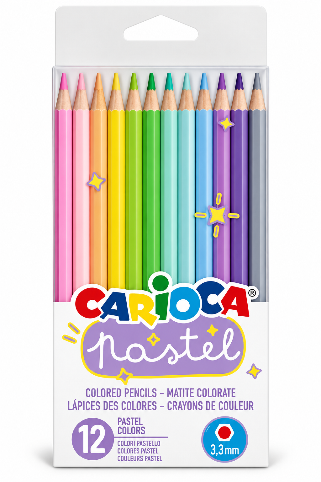 Creioane colorate in 12 nuante pastel pentru ilustratii, CARIOCA