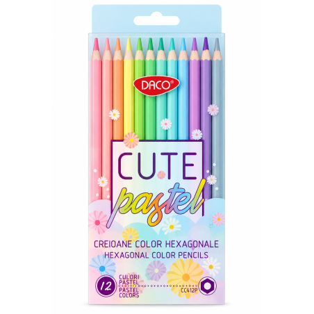 Creioane colorate in 12 nuante pastel pentru desene delicate, DACO