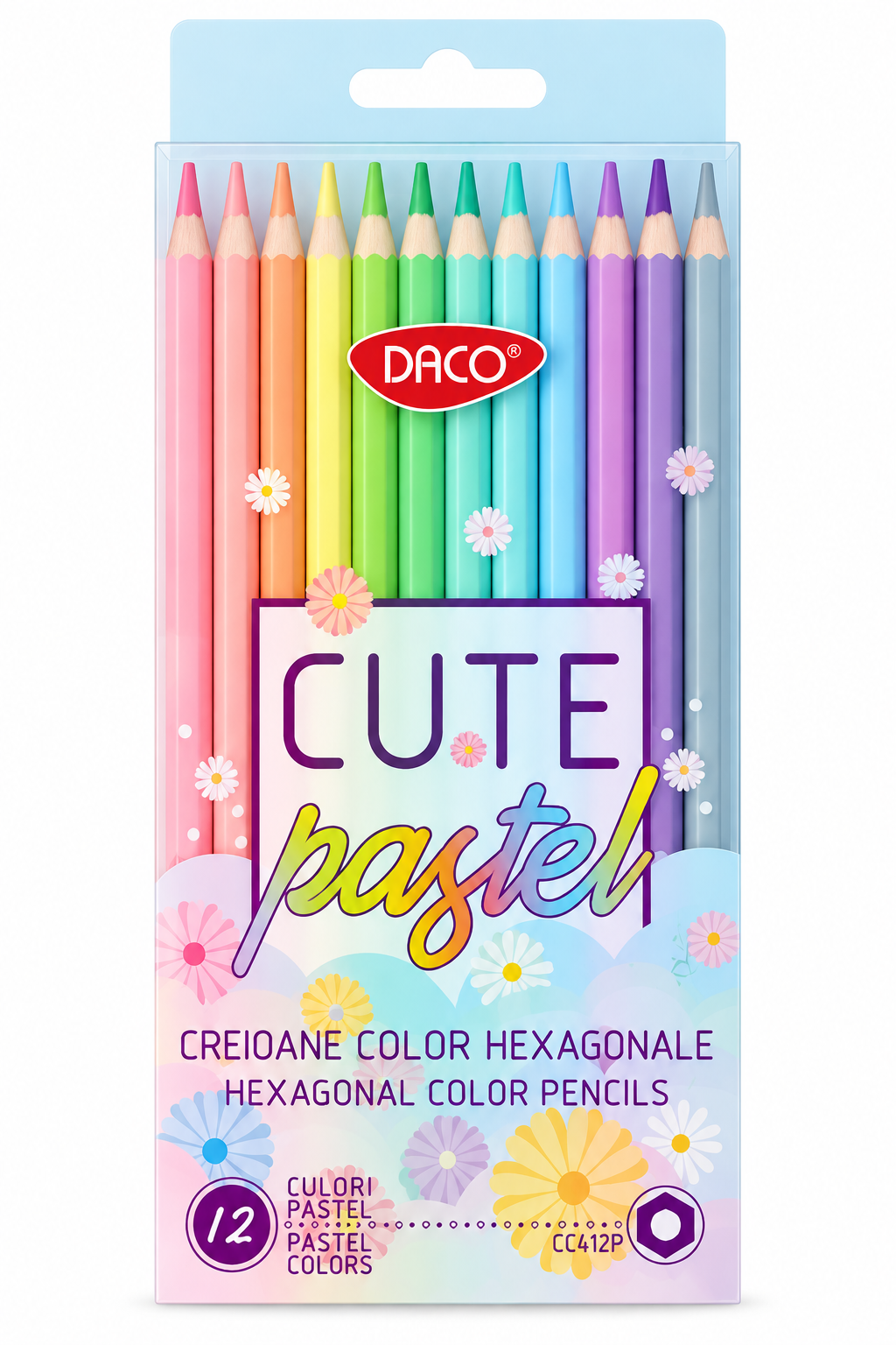 Creioane colorate in 12 nuante pastel pentru desene delicate, DACO