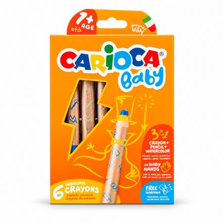 Creioane Baby 3 in 1 in 6 culori pentru desen si pictura, CARIOCA