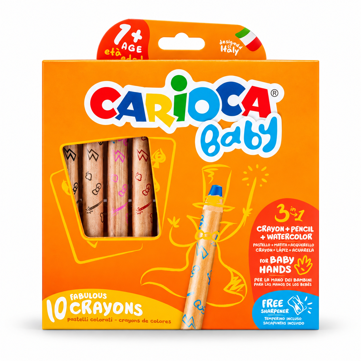 Creioane Baby 3 in 1 in 10 culori pentru desen si pictura, CARIOCA