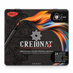 Creioane colorate Creionat in 36 culori, in cutie metalica, DACO