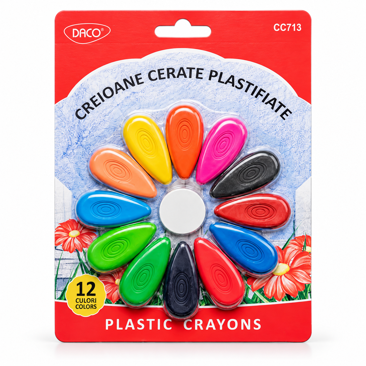 Creioane cerate in 12 culori pentru colorat fara urme pe maini, DACO