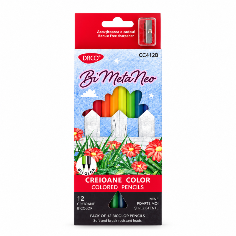 Creioane bicolore Bi Meta Neo in 24 culori neon si metalice, DACO