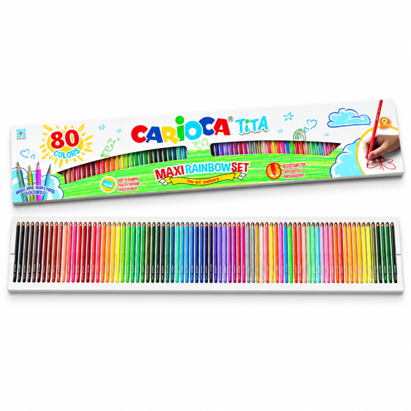Creioane colorate in 80 culori pentru ilustratii si colorat, CARIOCA