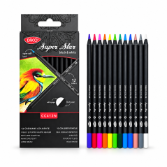 Creioane colorate Black&White in 12 culori pentru hartie neagra, DACO
