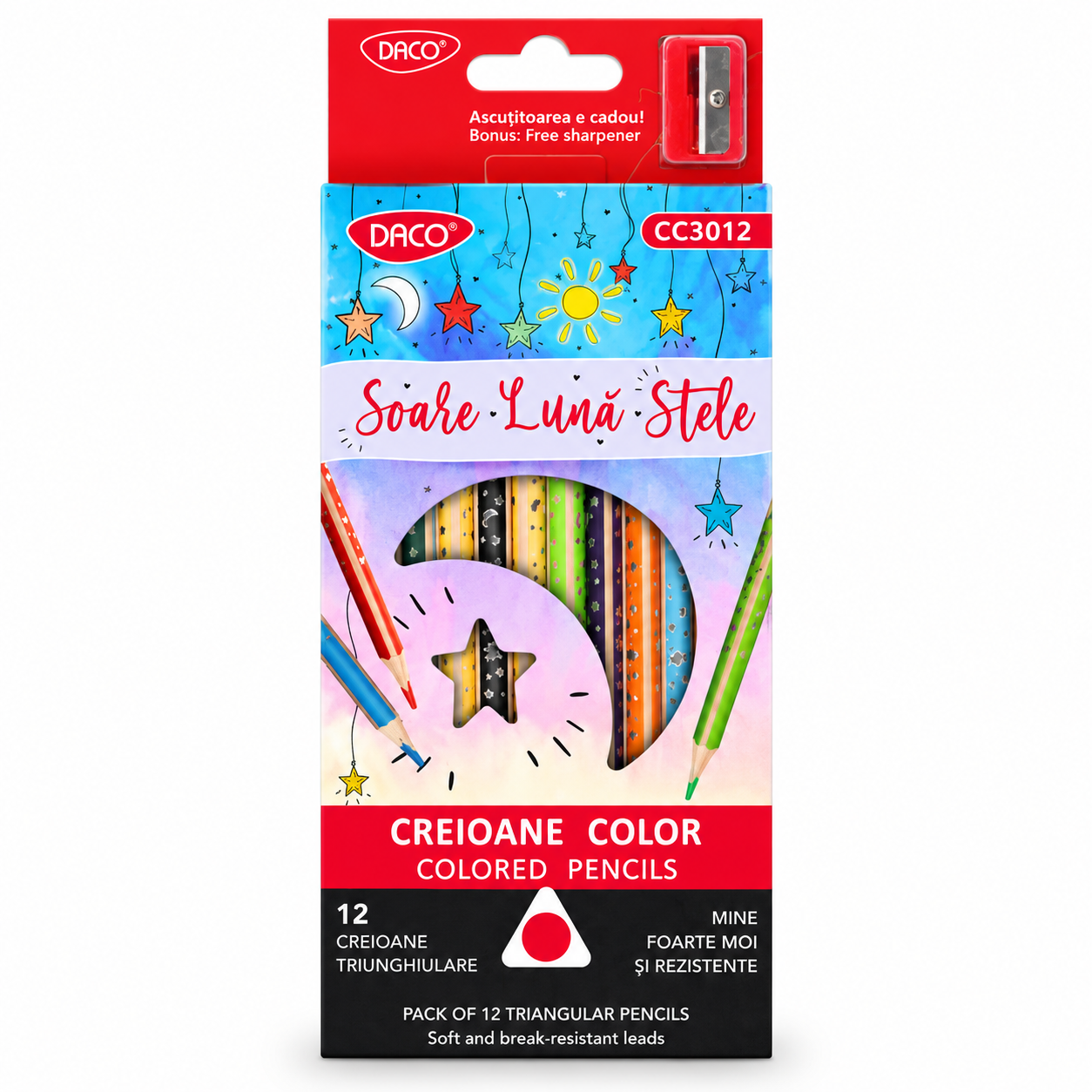 Creioane colorate Soare Luna Stele in 12 culori, DACO