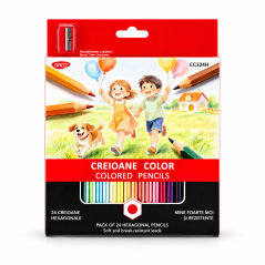 Creioane colorate in 24 culori, cu ascutitoare, DACO