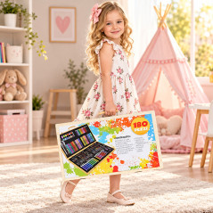 Trusa pentru pictura si desen, 180 accesorii, portabila, cutie depozitare lemn